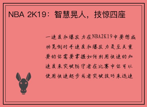 NBA 2K19：智慧晃人，技惊四座