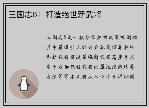 三国志6：打造绝世新武将