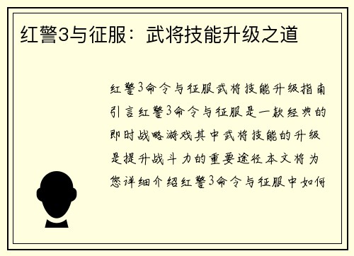 红警3与征服：武将技能升级之道